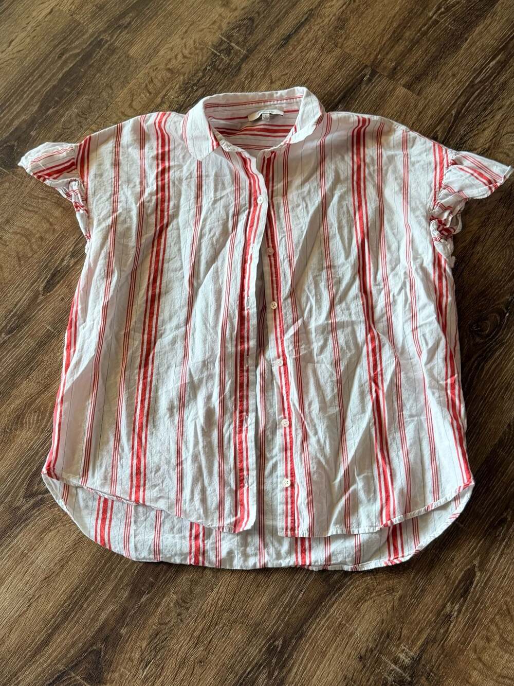 Madewell Red and White Striped Ruffle Sleeve Button Down Shirt Size S